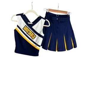 AUTHENTIC 2 PIECE CHEERLEADER DANZ TEAM UNIFORM "MUSTANGS" Small Blue Yellow
